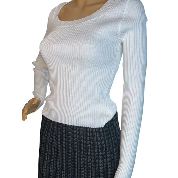 Womens Scoopneck‎ Long Sleeve Ribbed Sweater Medium White Modern Classic - Picture 3 of 8